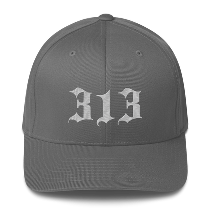 Detroit '313' Fitted Baseball Cap (Old English) | Platinum