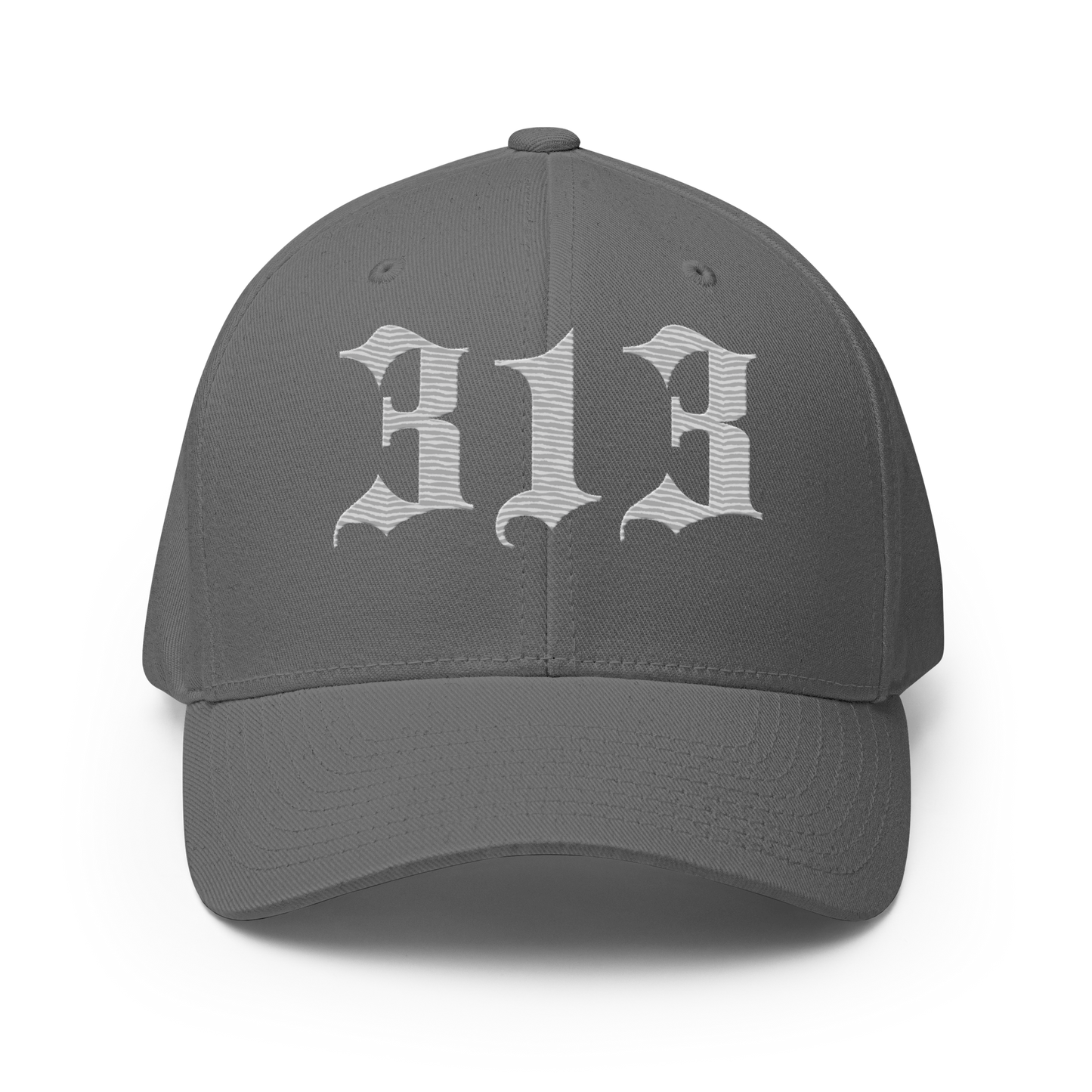 Detroit '313' Fitted Baseball Cap (Old English) | Platinum