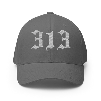 Detroit '313' Fitted Baseball Cap (Old English) | Platinum