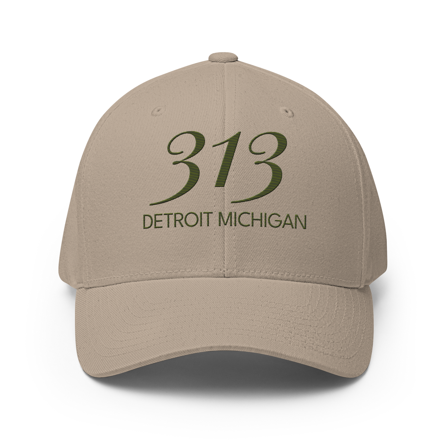 '313 Detroit Michigan' Fitted Baseball Cap | Army Green