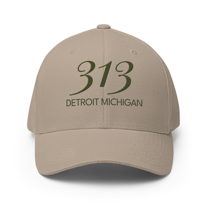 '313 Detroit Michigan' Fitted Baseball Cap | Army Green