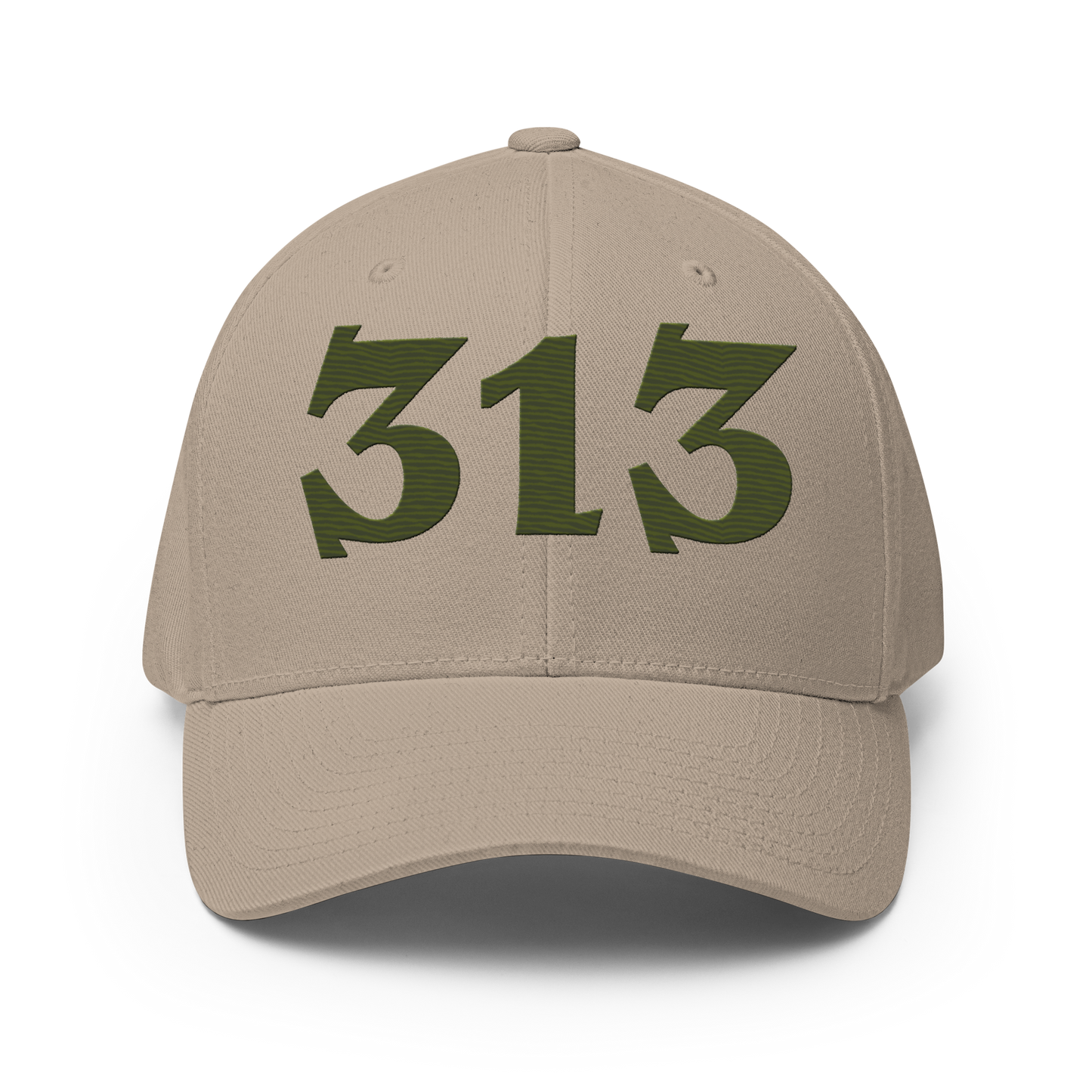 Detroit '313' Fitted Baseball Cap (Angry Font) | Army Green