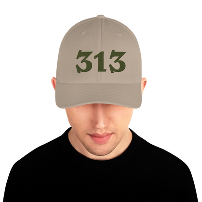 Detroit '313' Fitted Baseball Cap (Angry Font) | Army Green