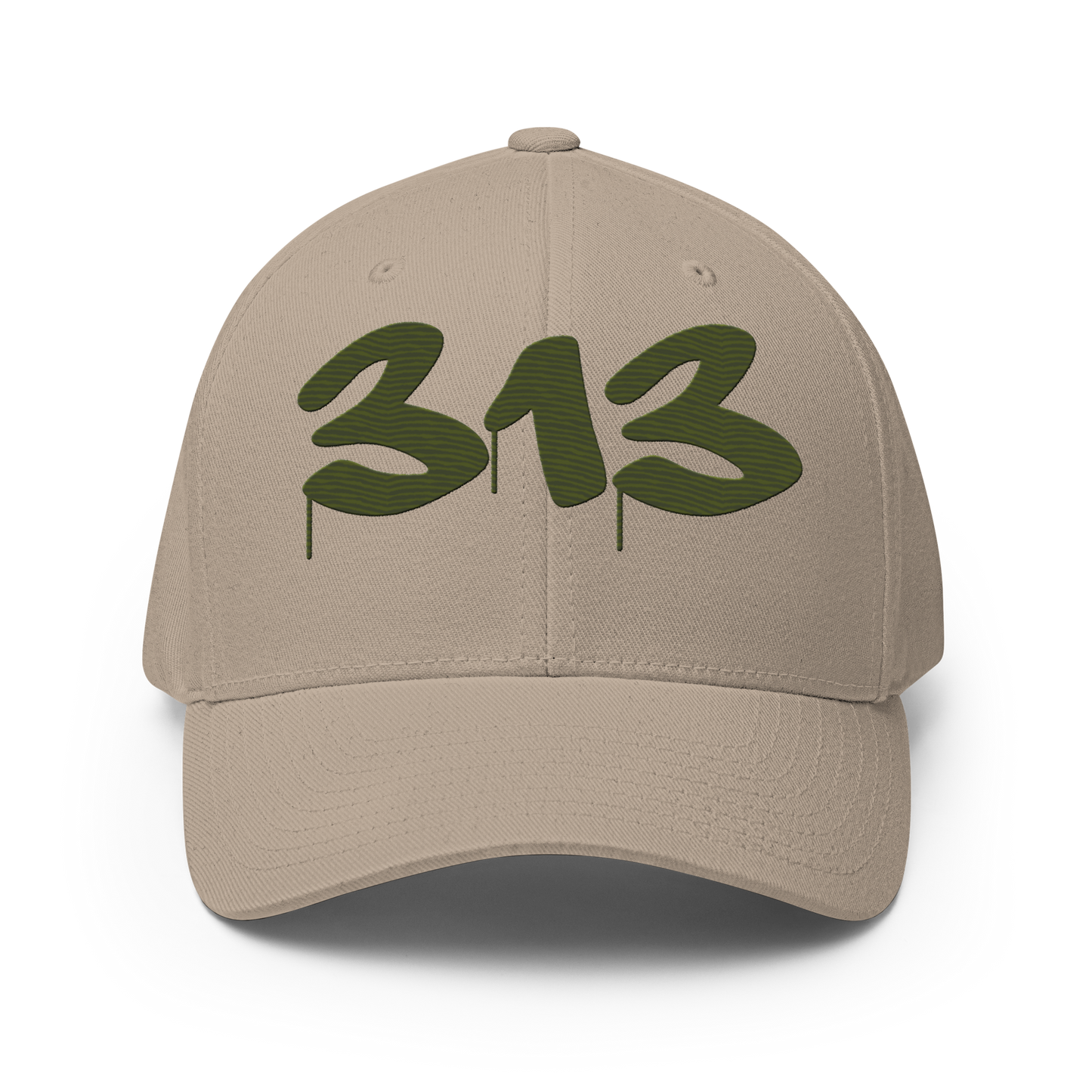 Detroit '313' Fitted Baseball Cap (Tag Font) | Army Green