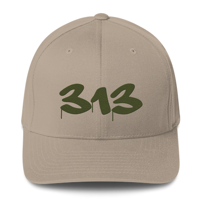 Detroit '313' Fitted Baseball Cap (Tag Font) | Army Green