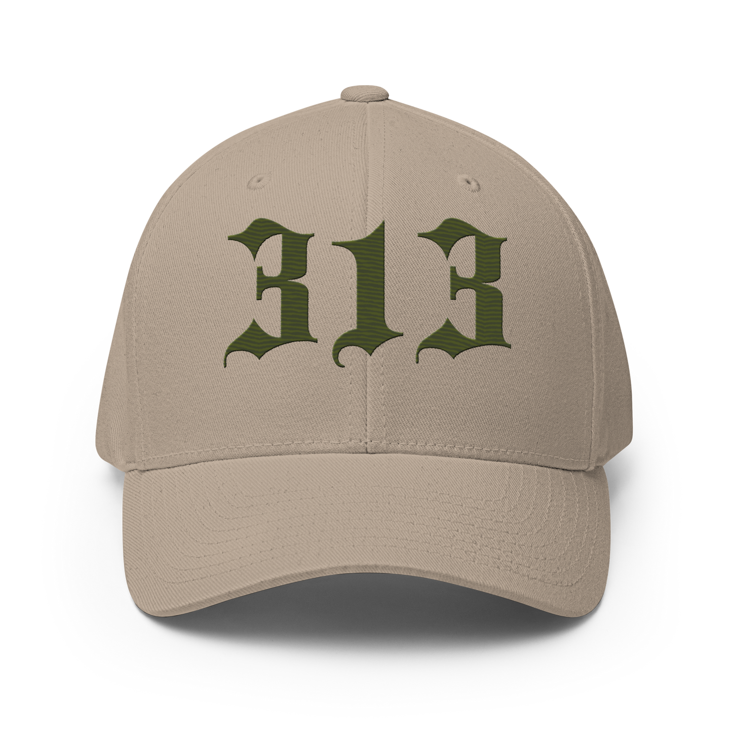 Detroit '313' Fitted Baseball Cap (Old English) | Army Green