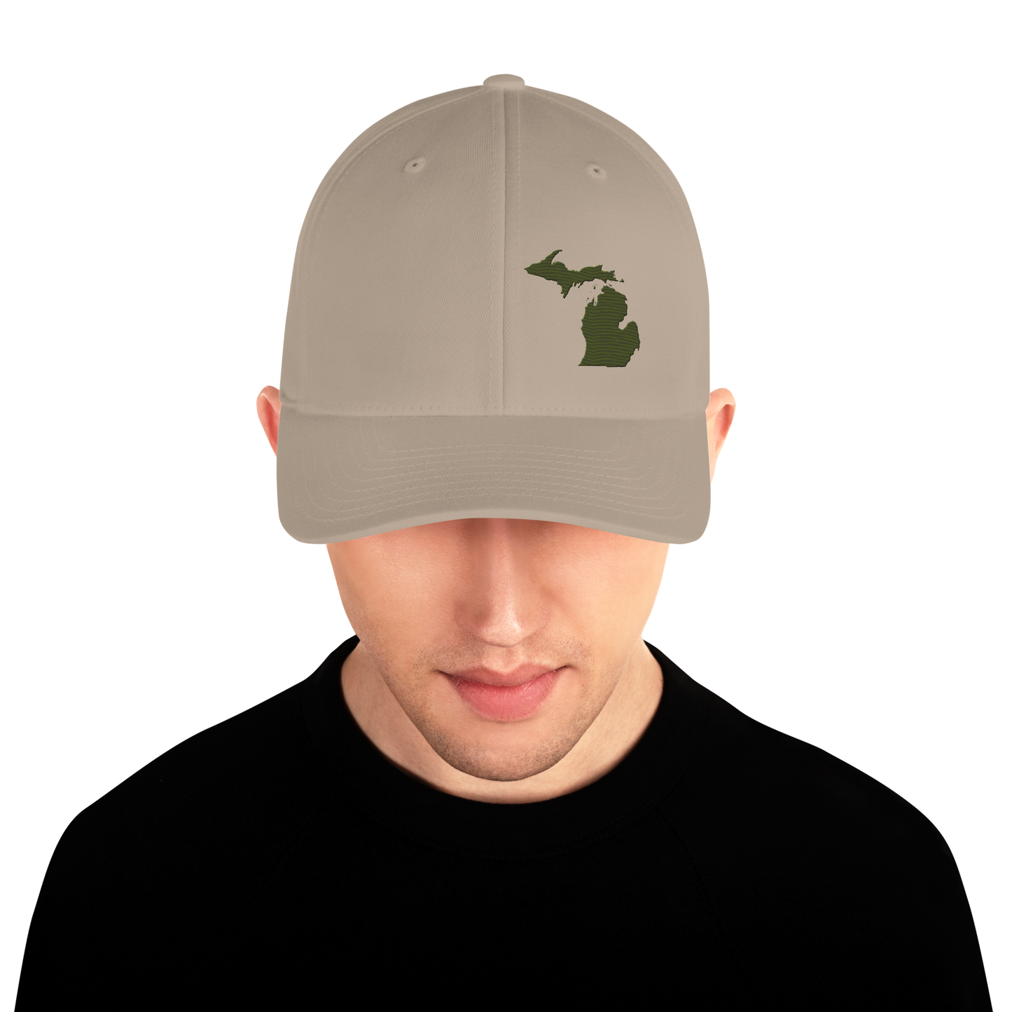 Michigan Fitted Baseball Cap | Army Green Outline