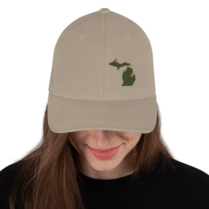 Michigan Fitted Baseball Cap | Army Green Outline