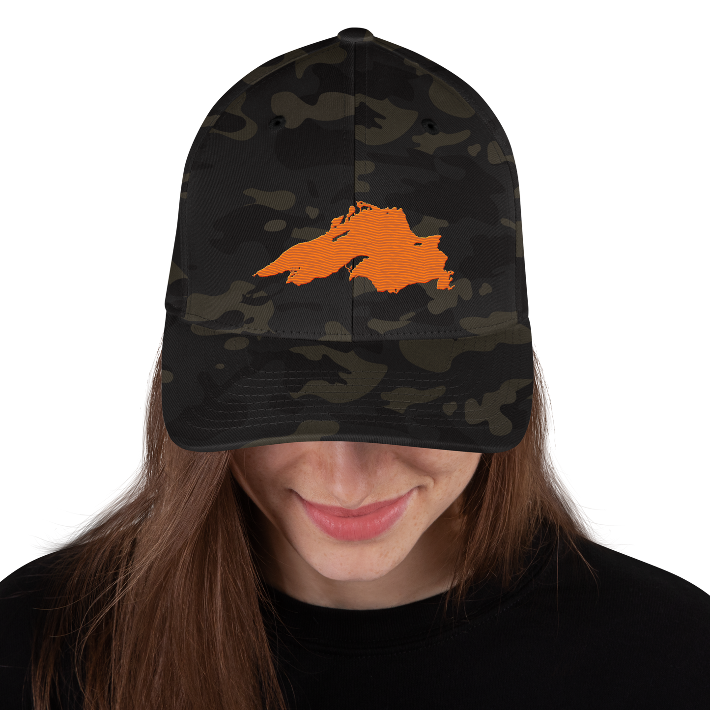 Lake Superior Fitted Camo Cap | Safety Orange