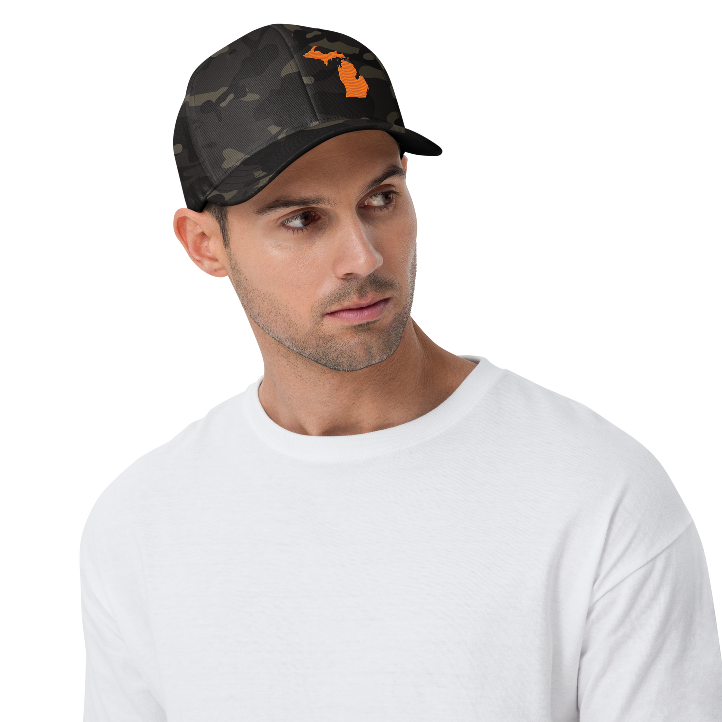 Michigan Camo Fitted Cap | Safety Orange Outline