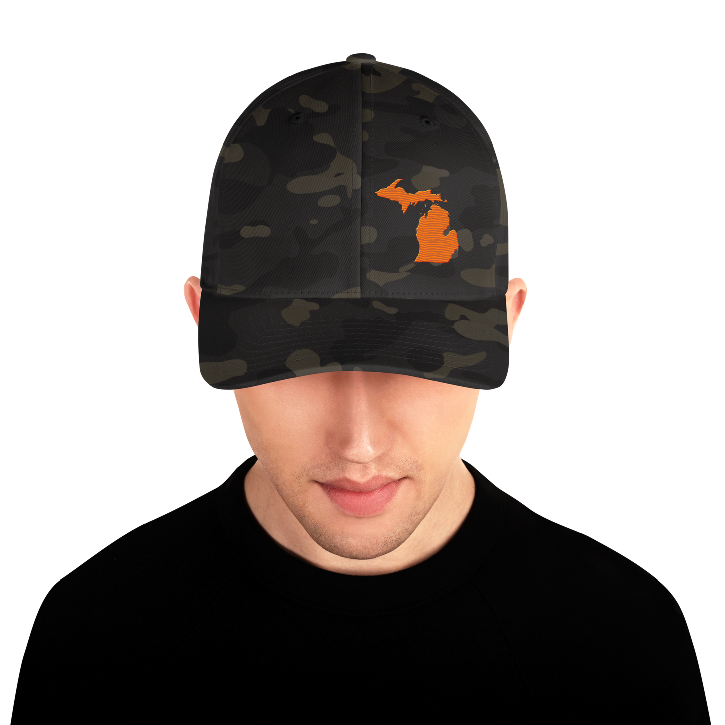 Michigan Camo Fitted Cap | Safety Orange Outline