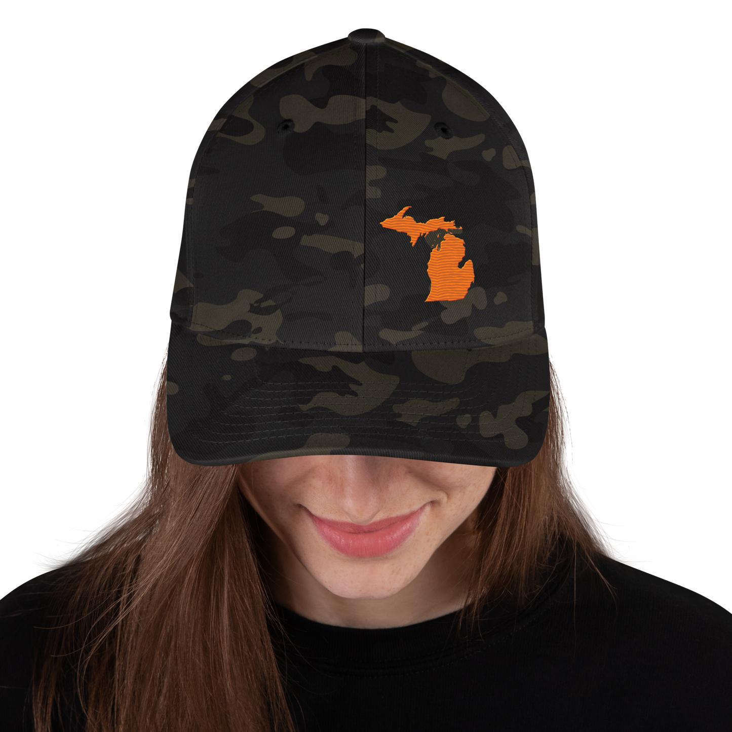 Michigan Camo Fitted Cap | Safety Orange Outline