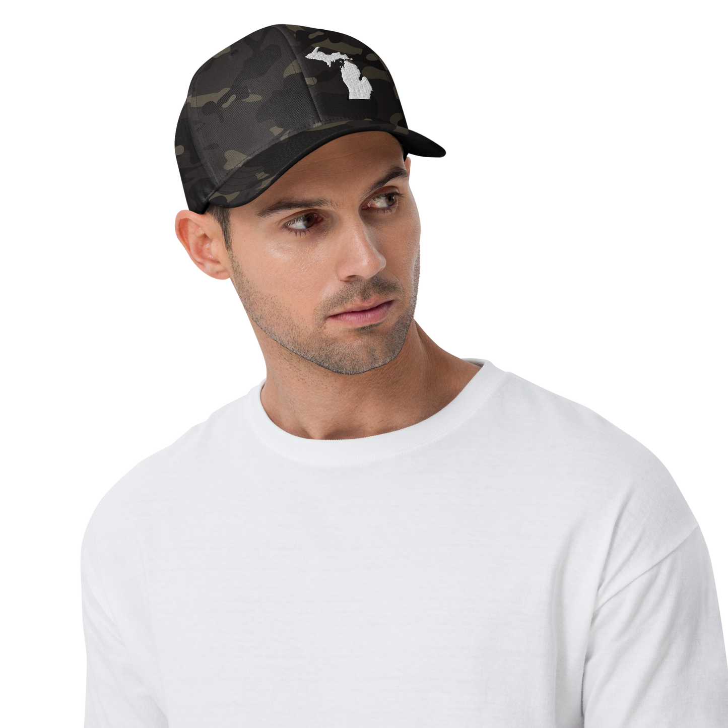 Michigan Camo Fitted Cap | White Outline