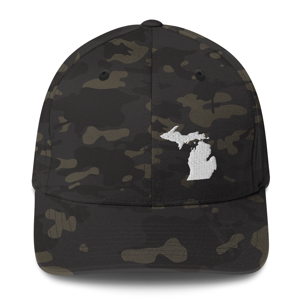 Michigan Camo Fitted Cap | White Outline