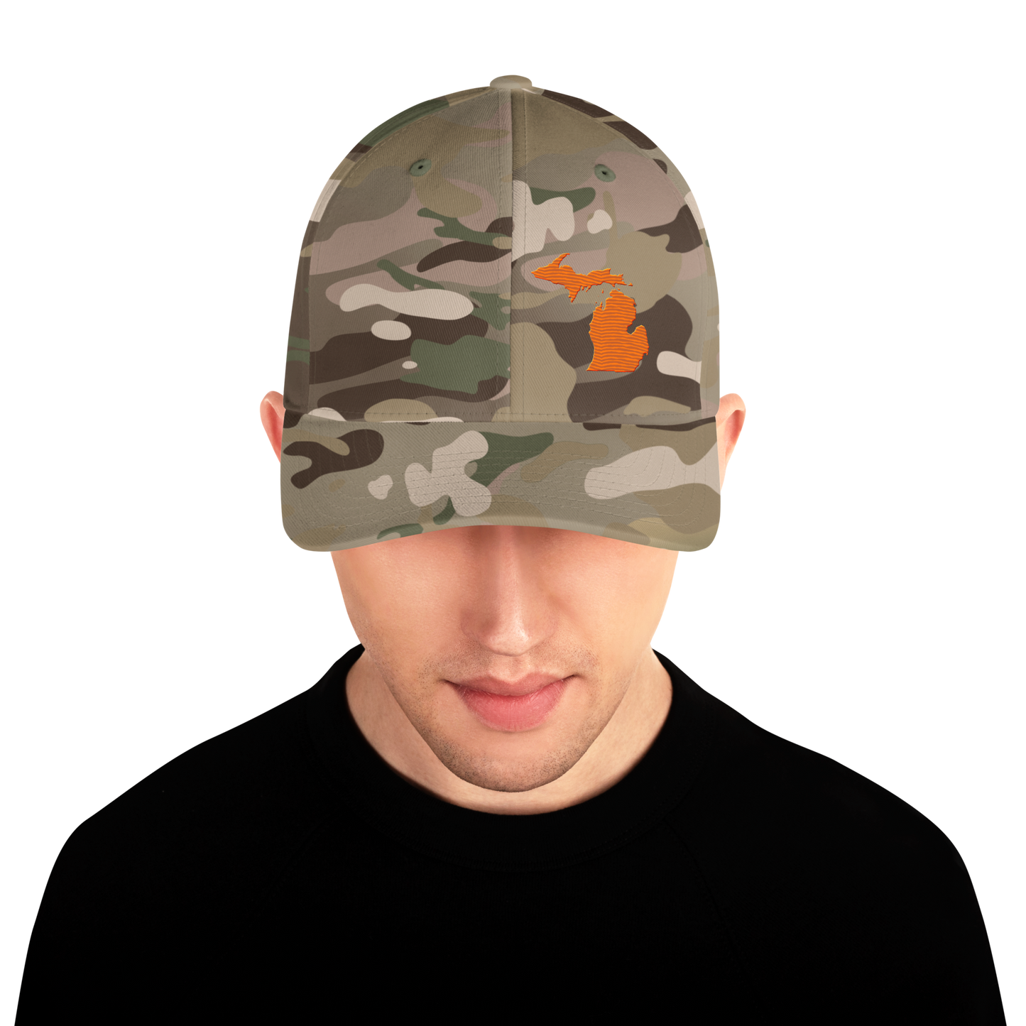 Michigan Camo Fitted Cap | Safety Orange Outline