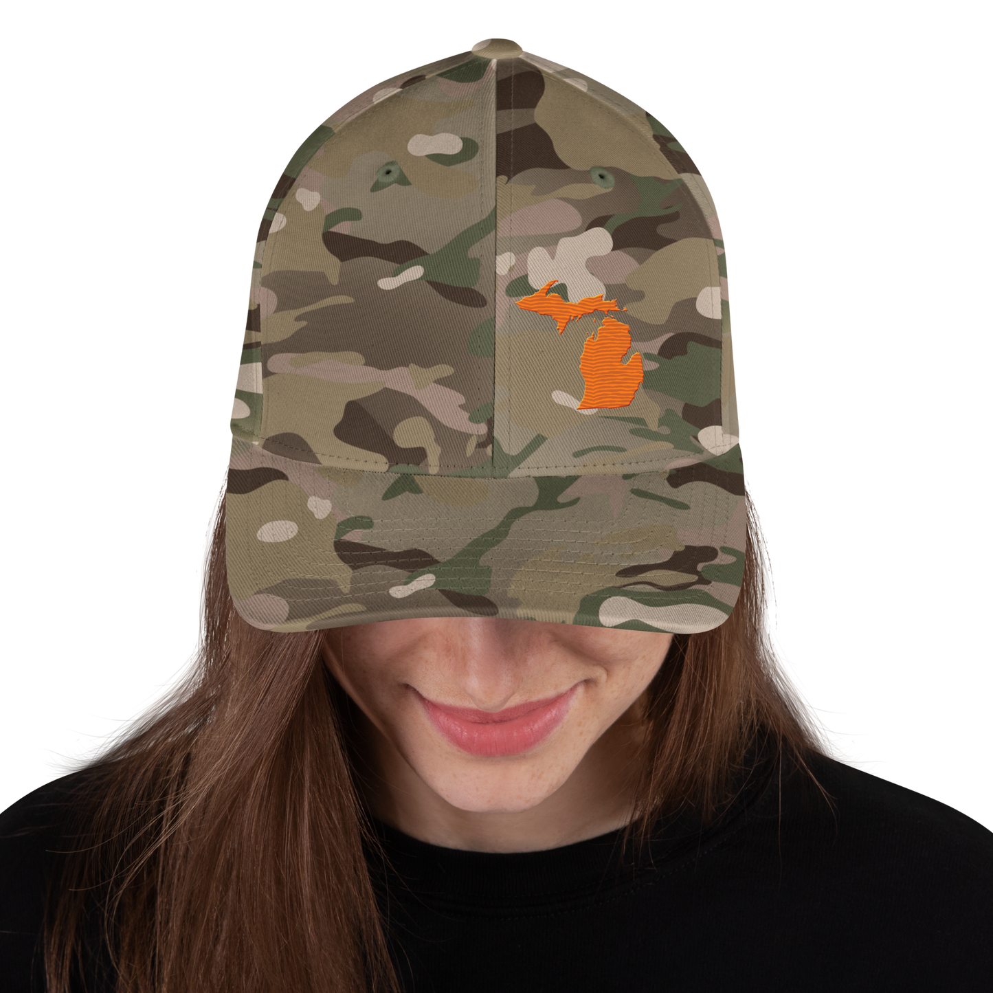 Michigan Camo Fitted Cap | Safety Orange Outline