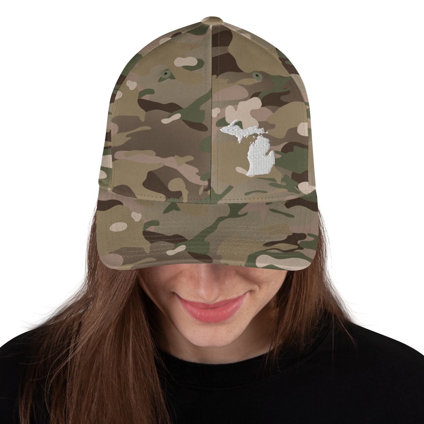 Michigan Camo Fitted Cap | White Outline