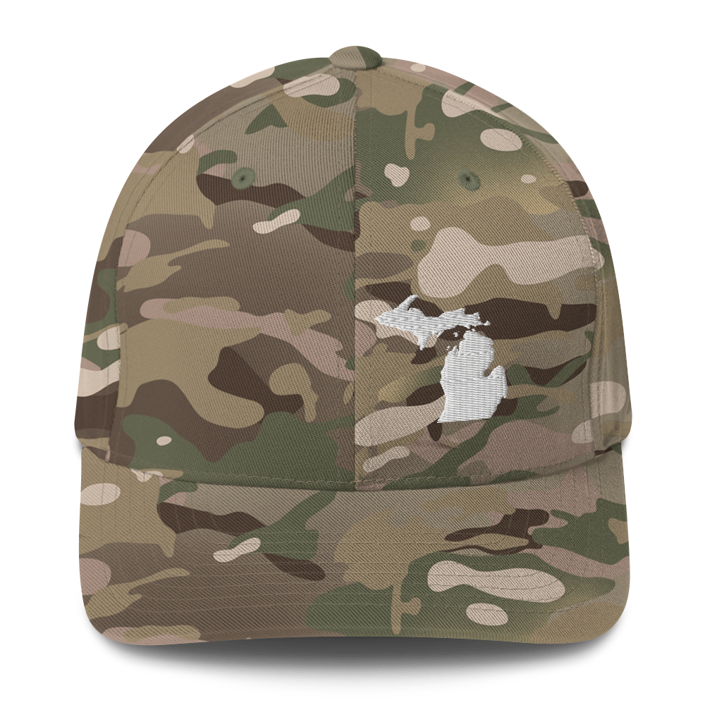 Michigan Camo Fitted Cap | White Outline