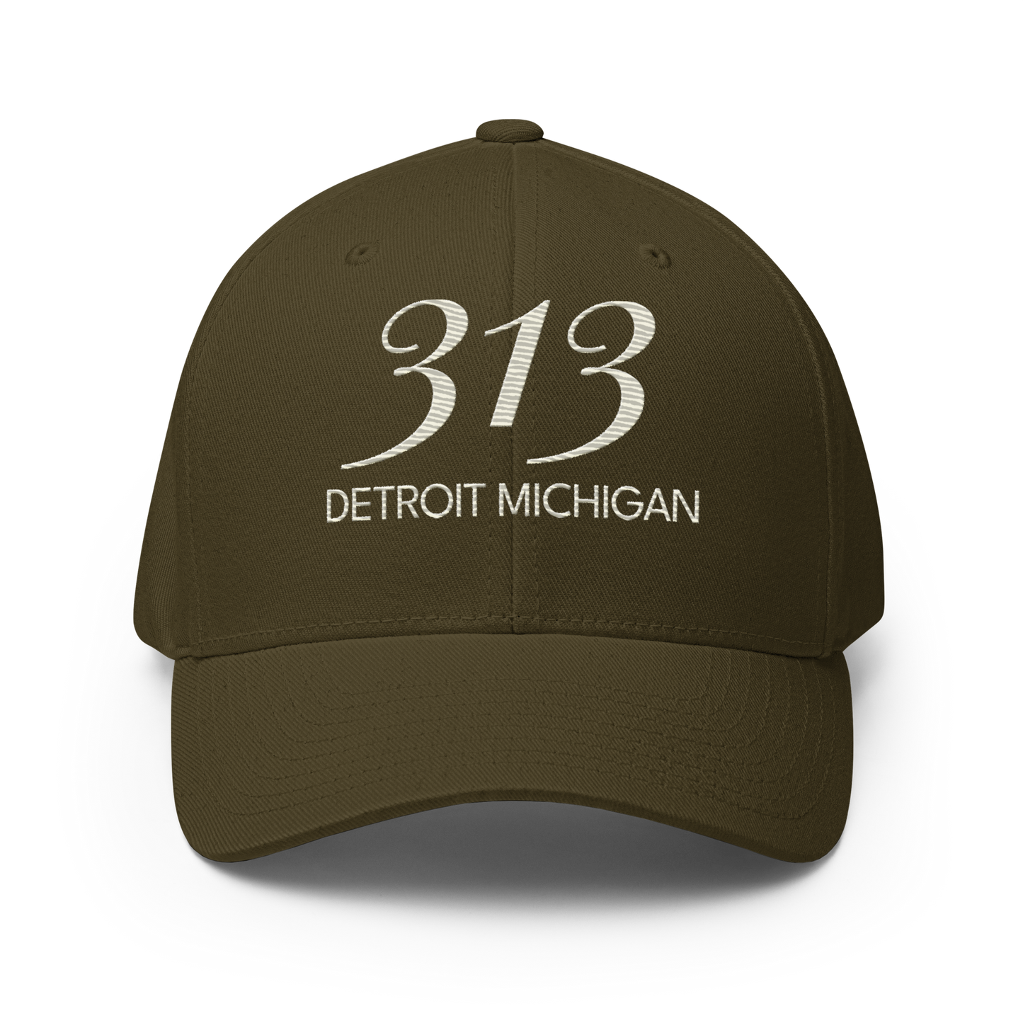 '313 Detroit Michigan' Fitted Baseball Cap | Ivory White