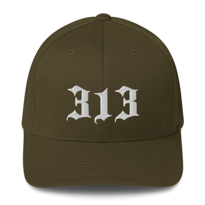 Detroit '313' Fitted Baseball Cap (Old English)