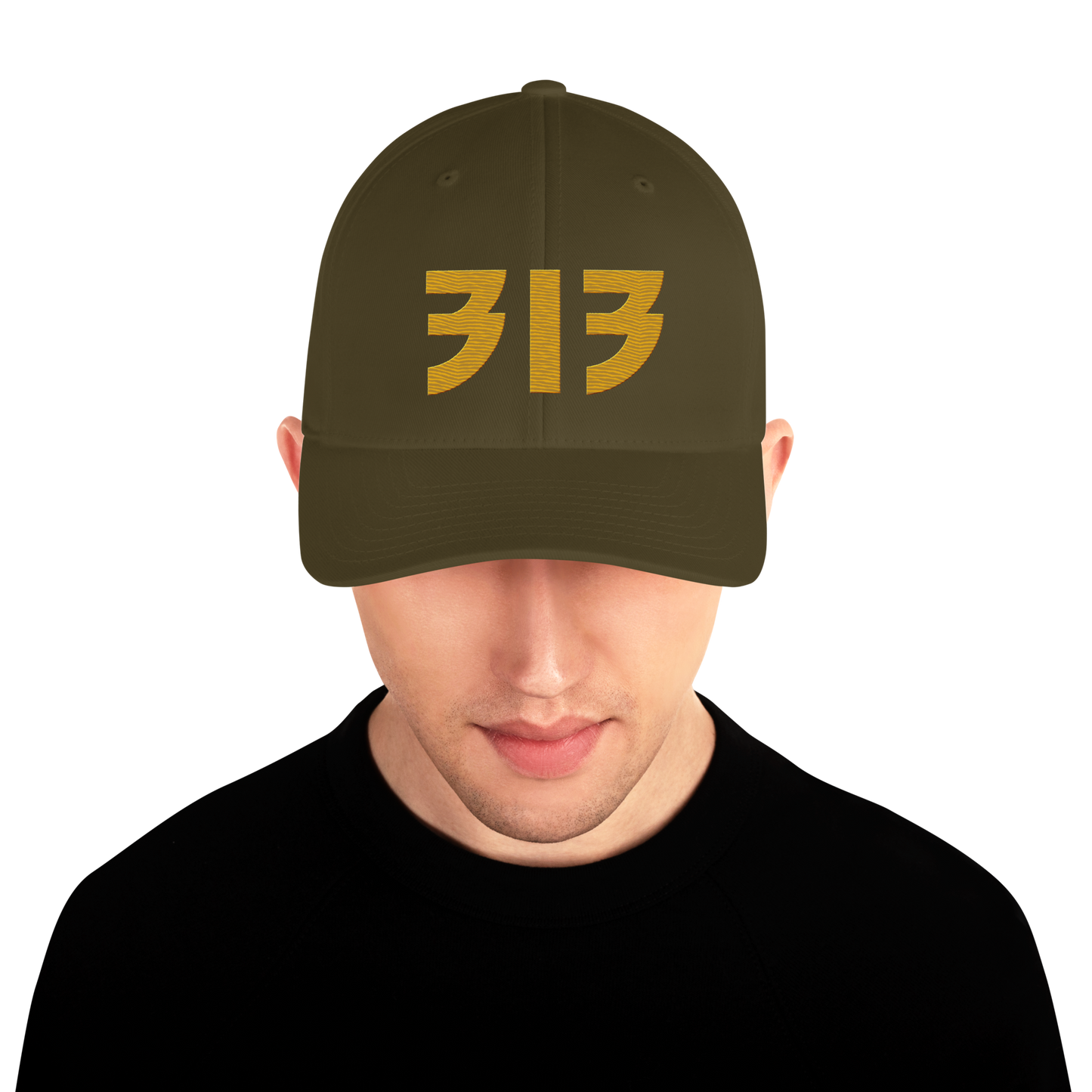 Detroit '313' Fitted Baseball Cap (Glam Font) | Gold