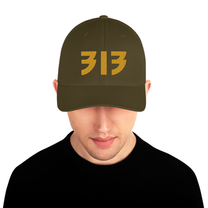 Detroit '313' Fitted Baseball Cap (Glam Font) | Gold