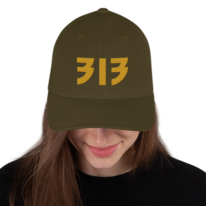 Detroit '313' Fitted Baseball Cap (Glam Font) | Gold