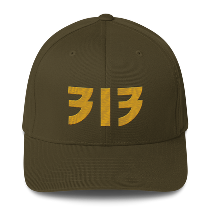 Detroit '313' Fitted Baseball Cap (Glam Font) | Gold