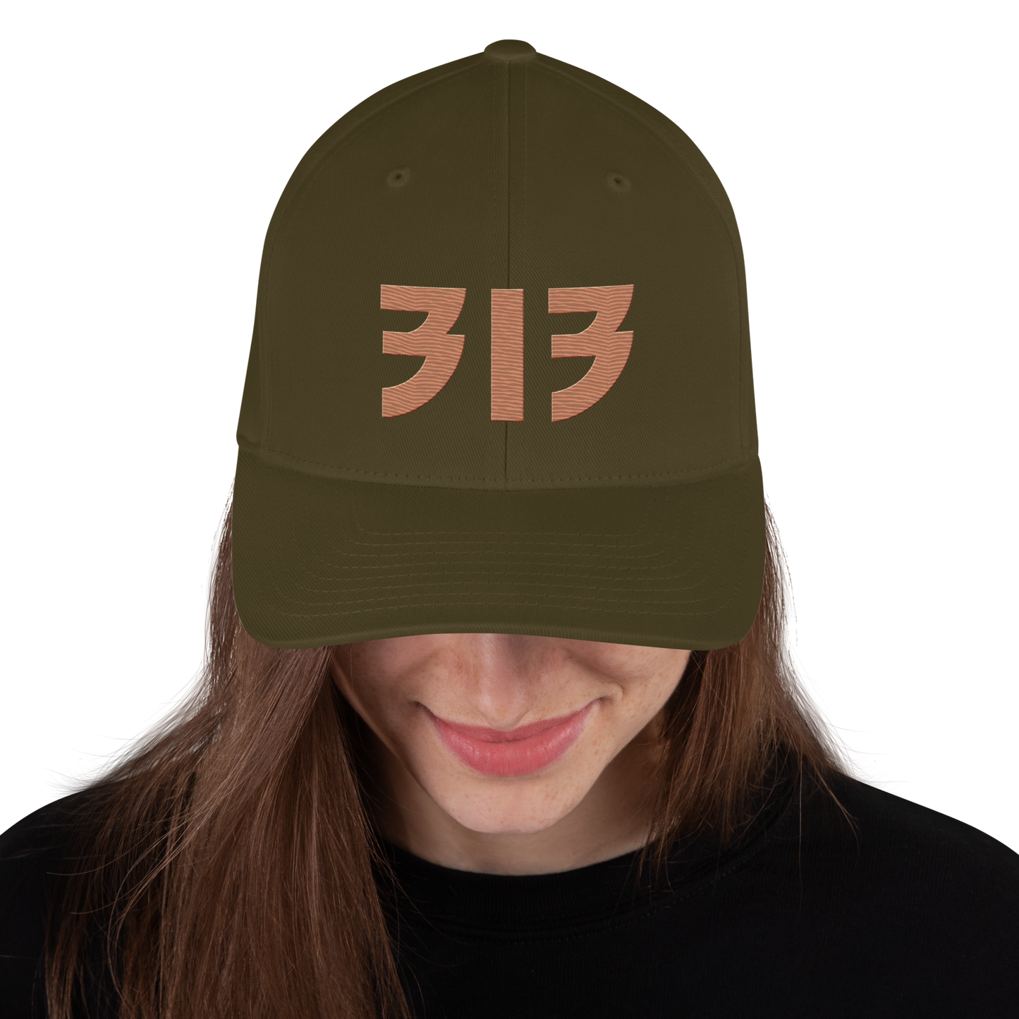 Detroit '313' Fitted Baseball Cap (Glam Font) | Copper