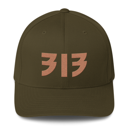 Detroit '313' Fitted Baseball Cap (Glam Font) | Copper