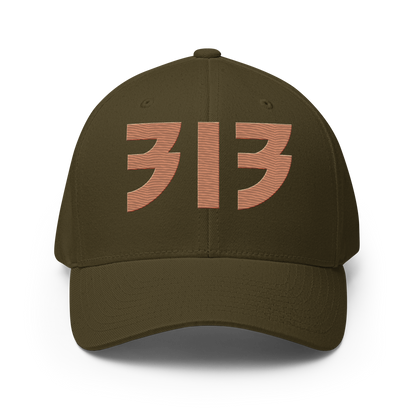 Detroit '313' Fitted Baseball Cap (Glam Font) | Copper