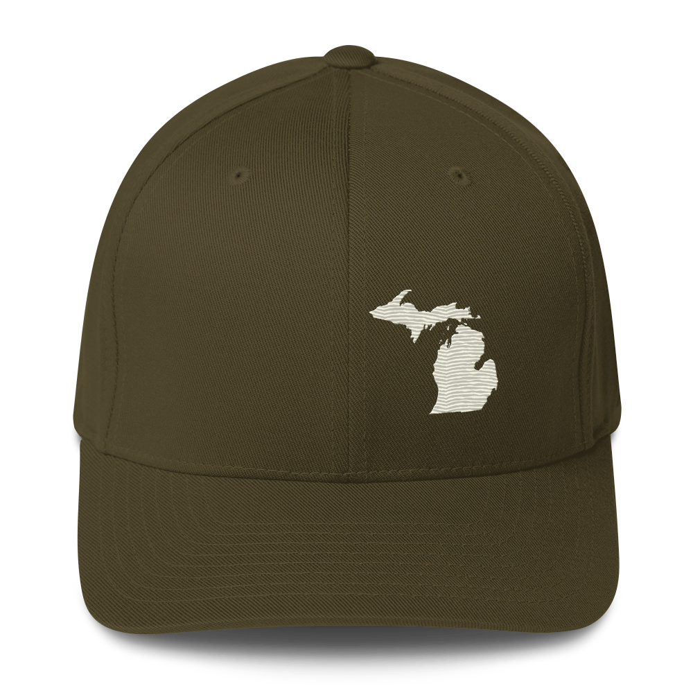 Michigan Fitted Baseball Cap | Ivory White Outline