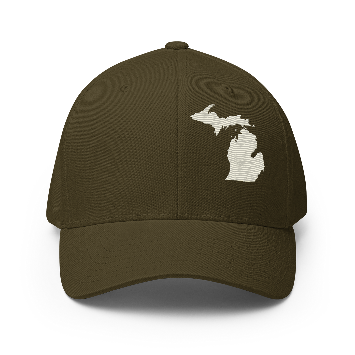 Michigan Fitted Baseball Cap | Ivory White Outline