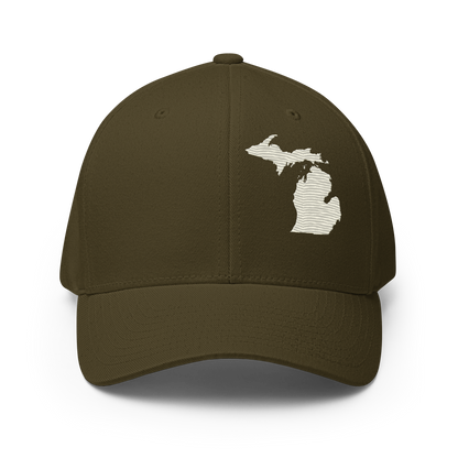 Michigan Fitted Baseball Cap | Ivory White Outline