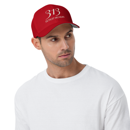 '313 Detroit Michigan' Fitted Baseball Cap | Ivory White