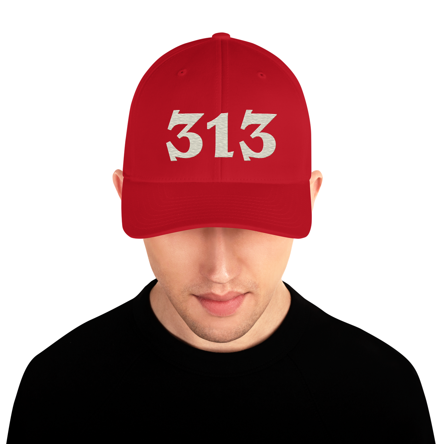 Detroit '313' Fitted Baseball Cap (Angry Font) | Ivory White