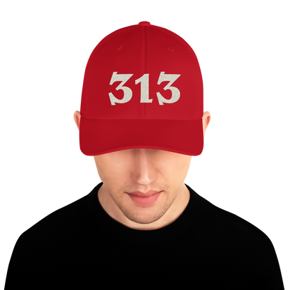 Detroit '313' Fitted Baseball Cap (Angry Font) | Ivory White