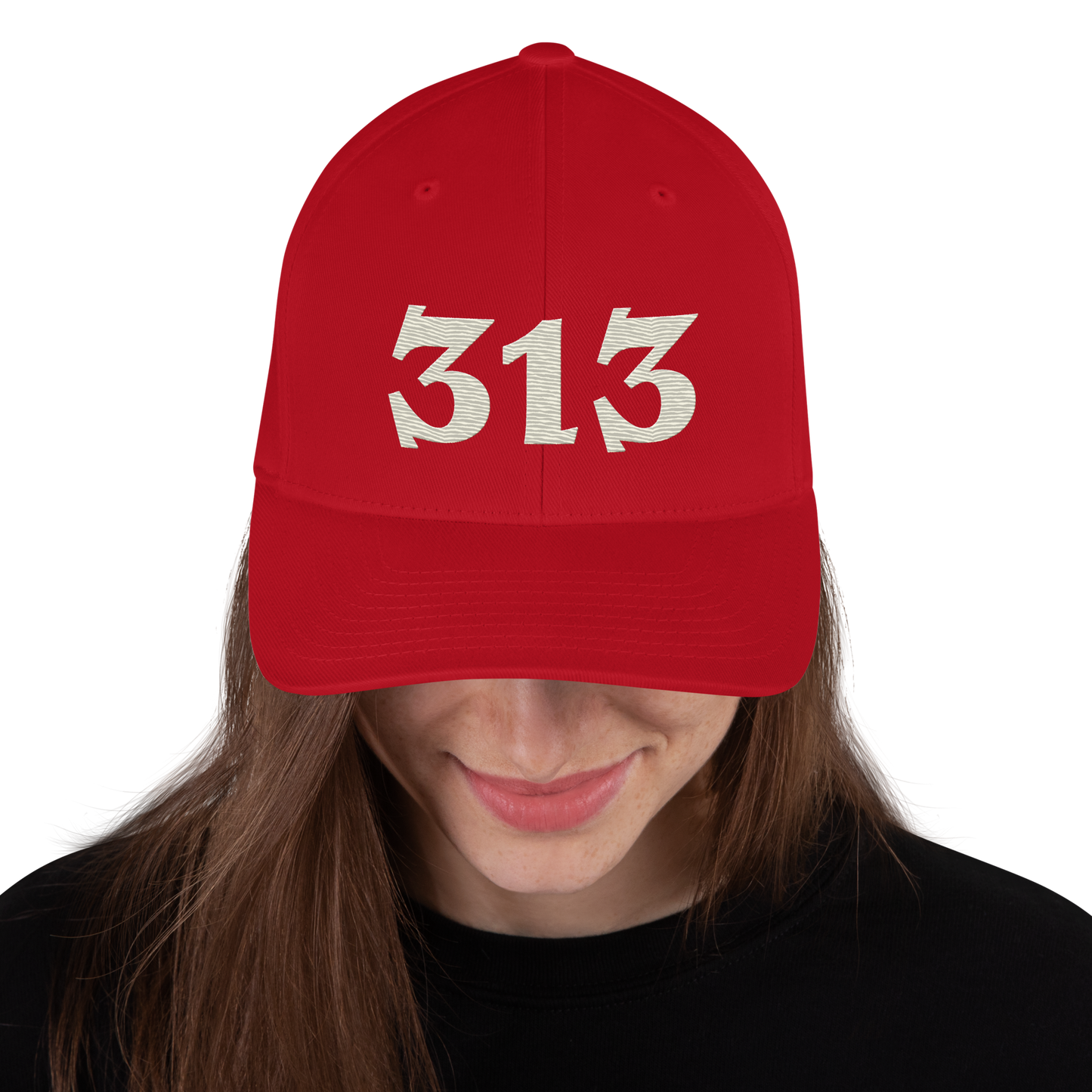 Detroit '313' Fitted Baseball Cap (Angry Font) | Ivory White