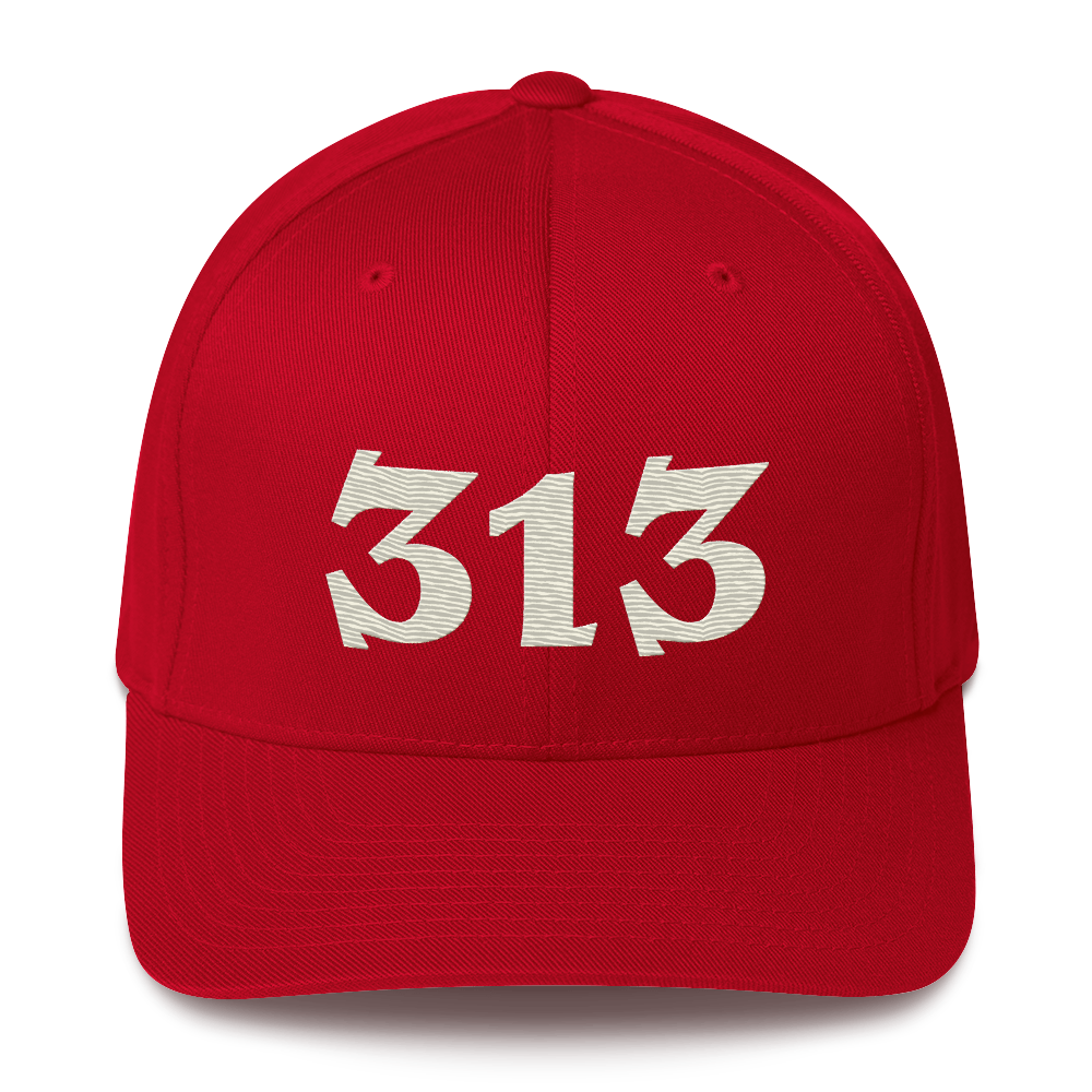 Detroit '313' Fitted Baseball Cap (Angry Font) | Ivory White