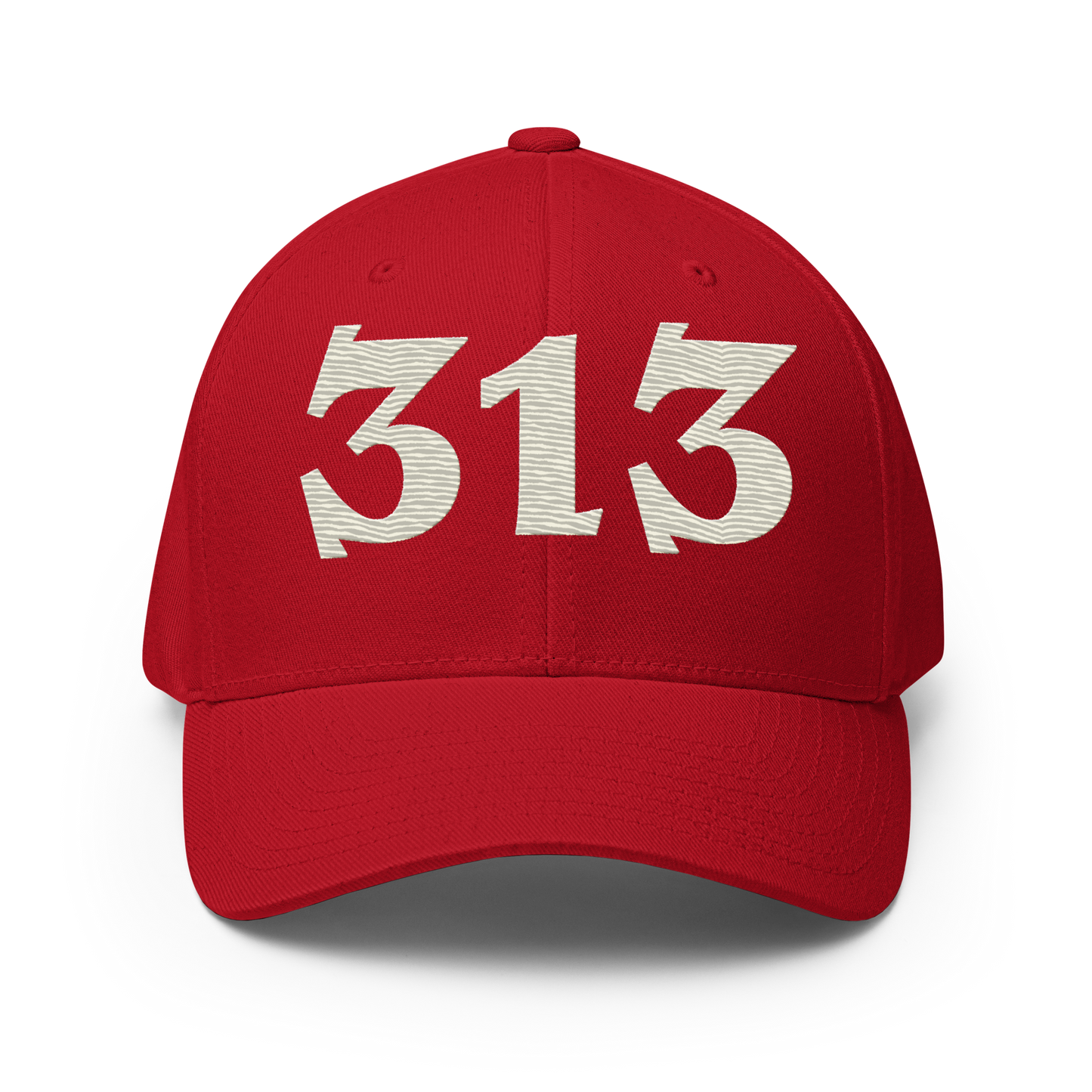 Detroit '313' Fitted Baseball Cap (Angry Font) | Ivory White