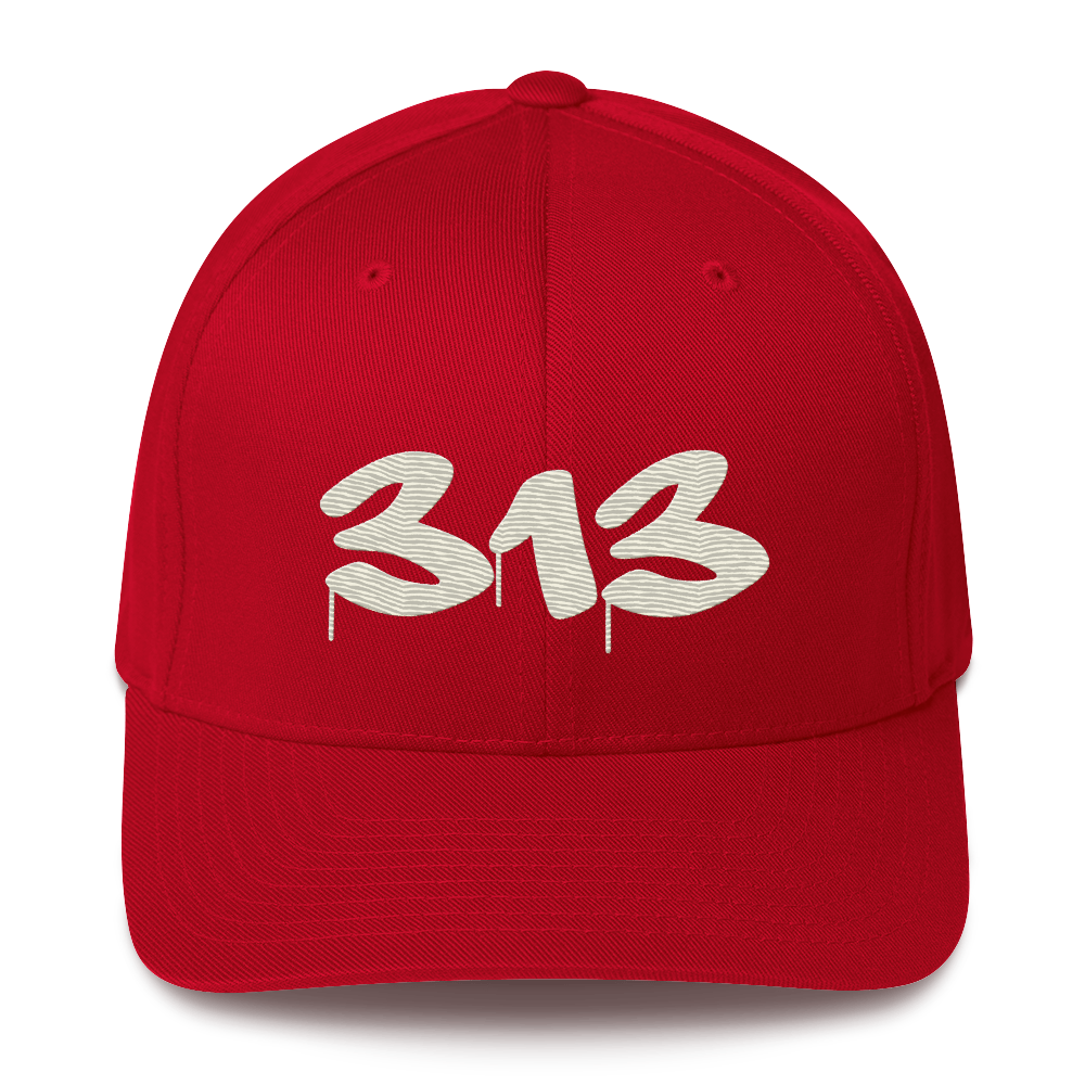 Detroit '313' Fitted Baseball Cap (Tag Font) | Ivory White