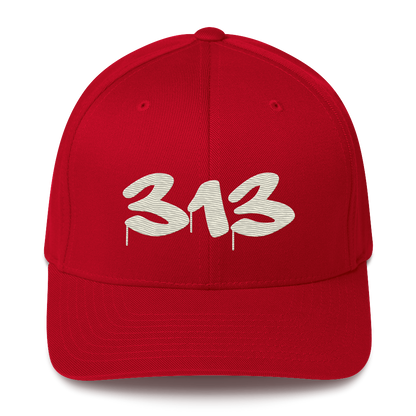 Detroit '313' Fitted Baseball Cap (Tag Font) | Ivory White