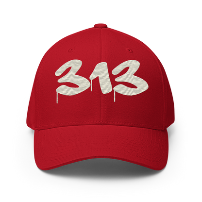 Detroit '313' Fitted Baseball Cap (Tag Font) | Ivory White