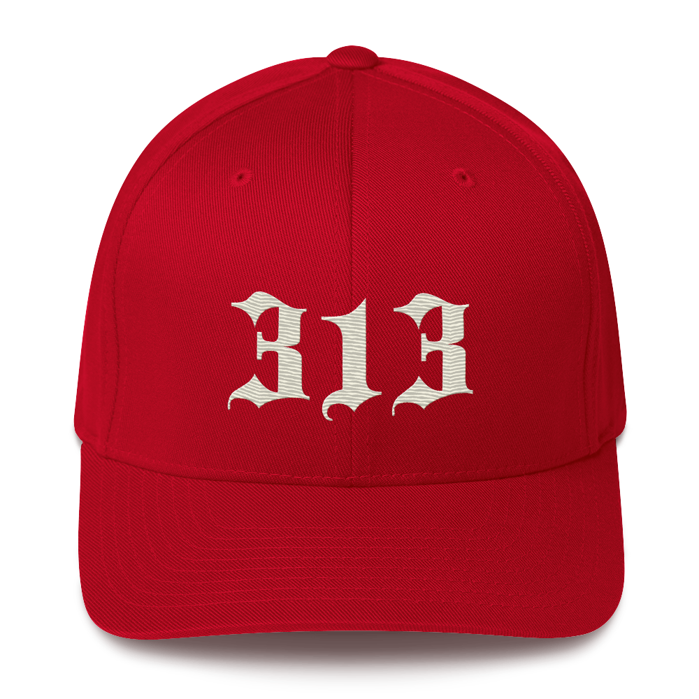 Detroit '313' Fitted Baseball Cap (Old English) | Ivory White