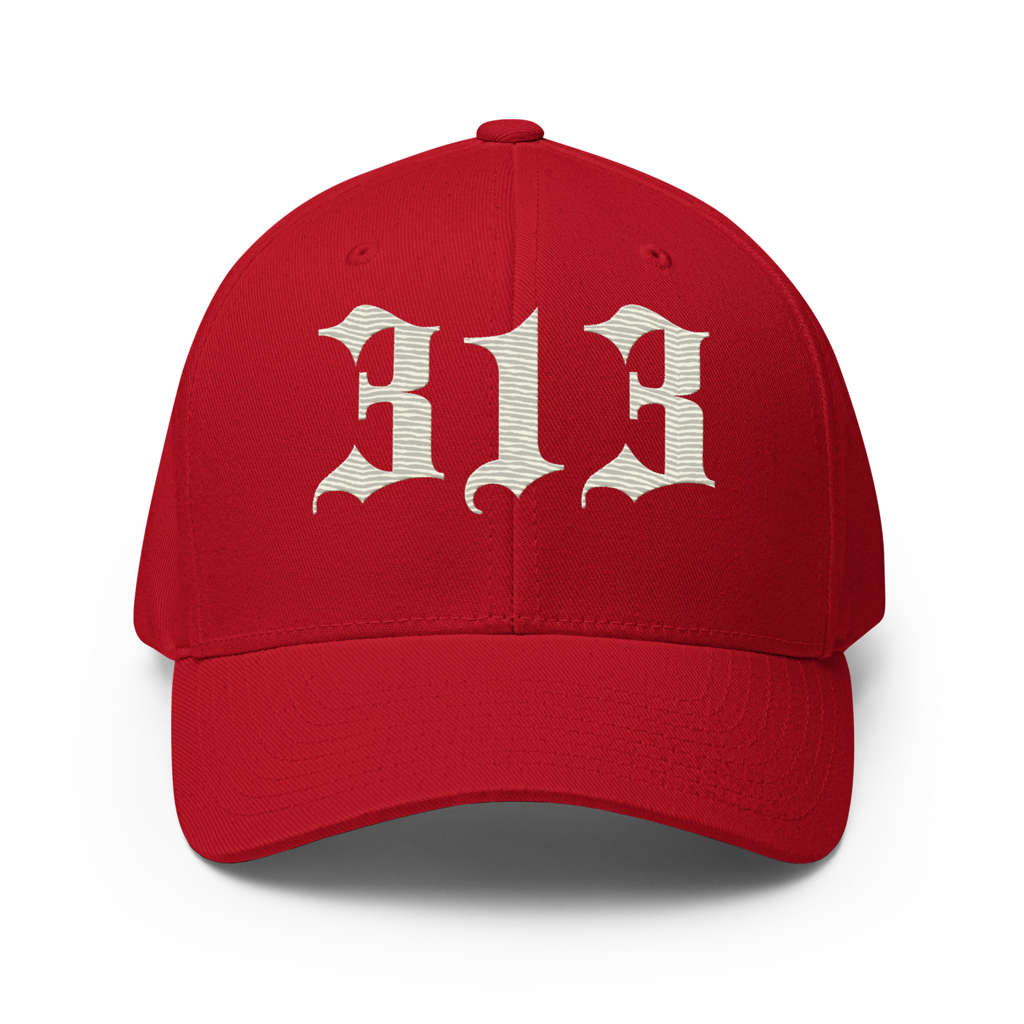 Detroit '313' Fitted Baseball Cap (Old English) | Ivory White