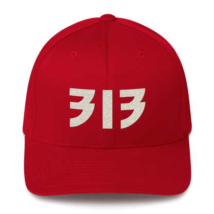 Detroit '313' Fitted Baseball Cap (Glam Font) | Ivory White