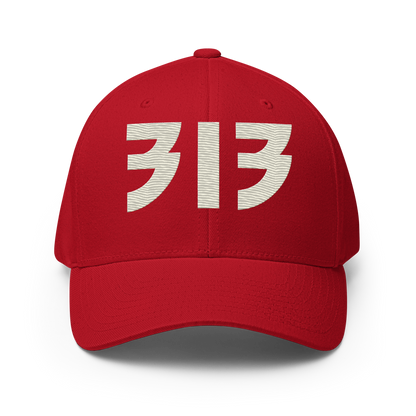 Detroit '313' Fitted Baseball Cap (Glam Font) | Ivory White