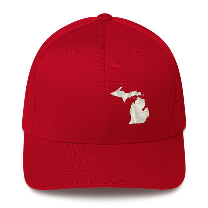 Michigan Fitted Baseball Cap | Ivory White Outline