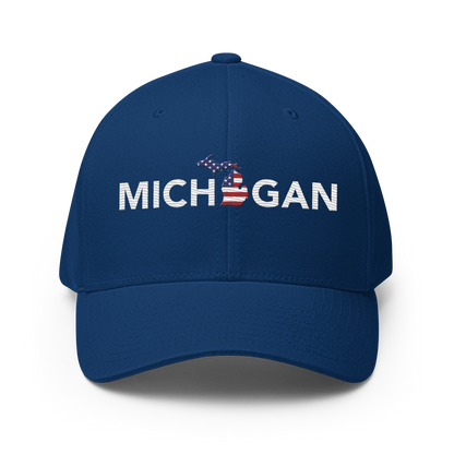 'Michigan' Fitted Baseball Cap (Sans Font Patriot Edition)