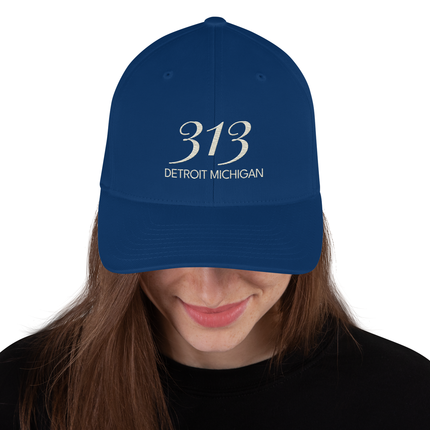 '313 Detroit Michigan' Fitted Baseball Cap | Ivory White